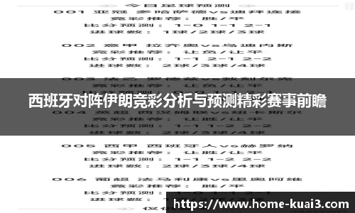 西班牙对阵伊朗竞彩分析与预测精彩赛事前瞻